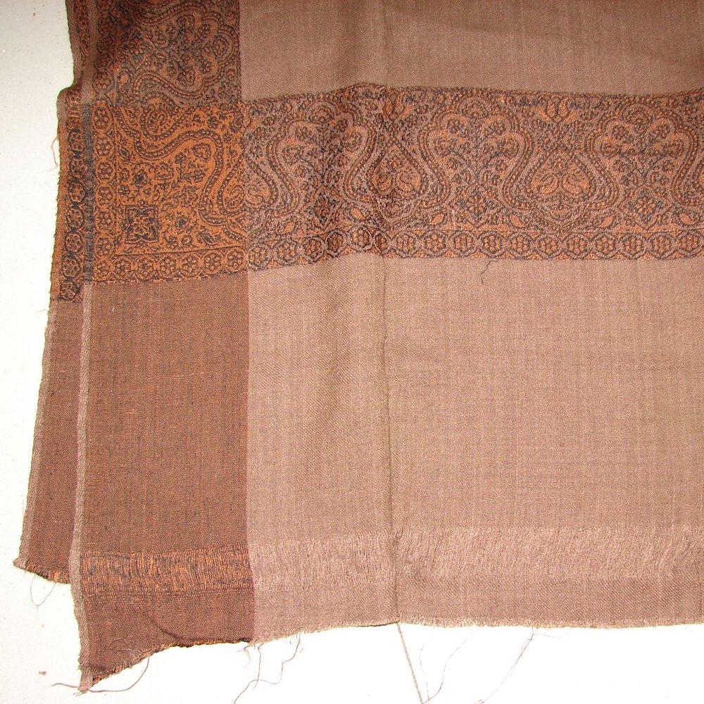 Afghani brown 100% wool patoo dupatta shawl black border embroidery all sides